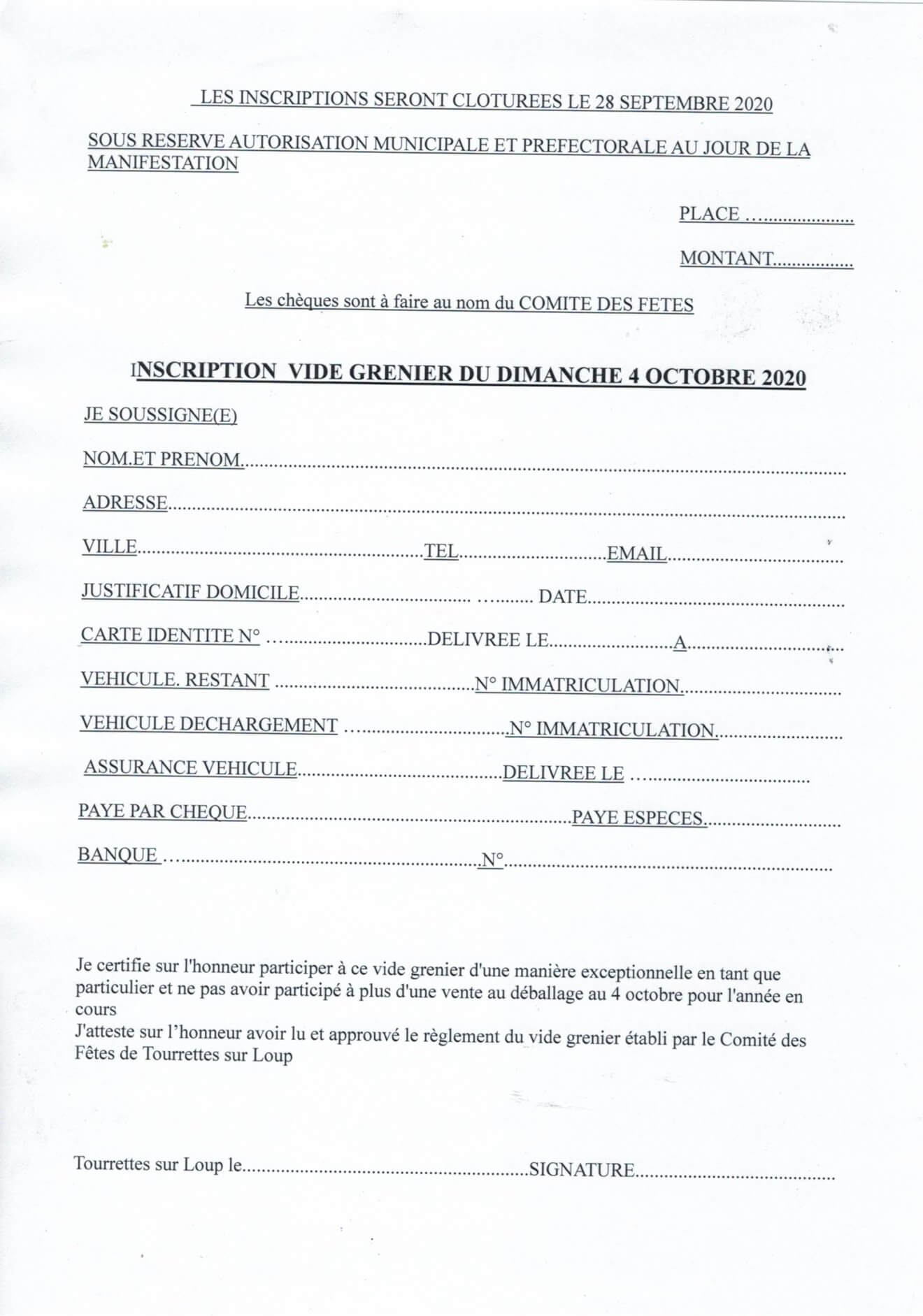 Formulaire Inscription Vide Grenier 2020