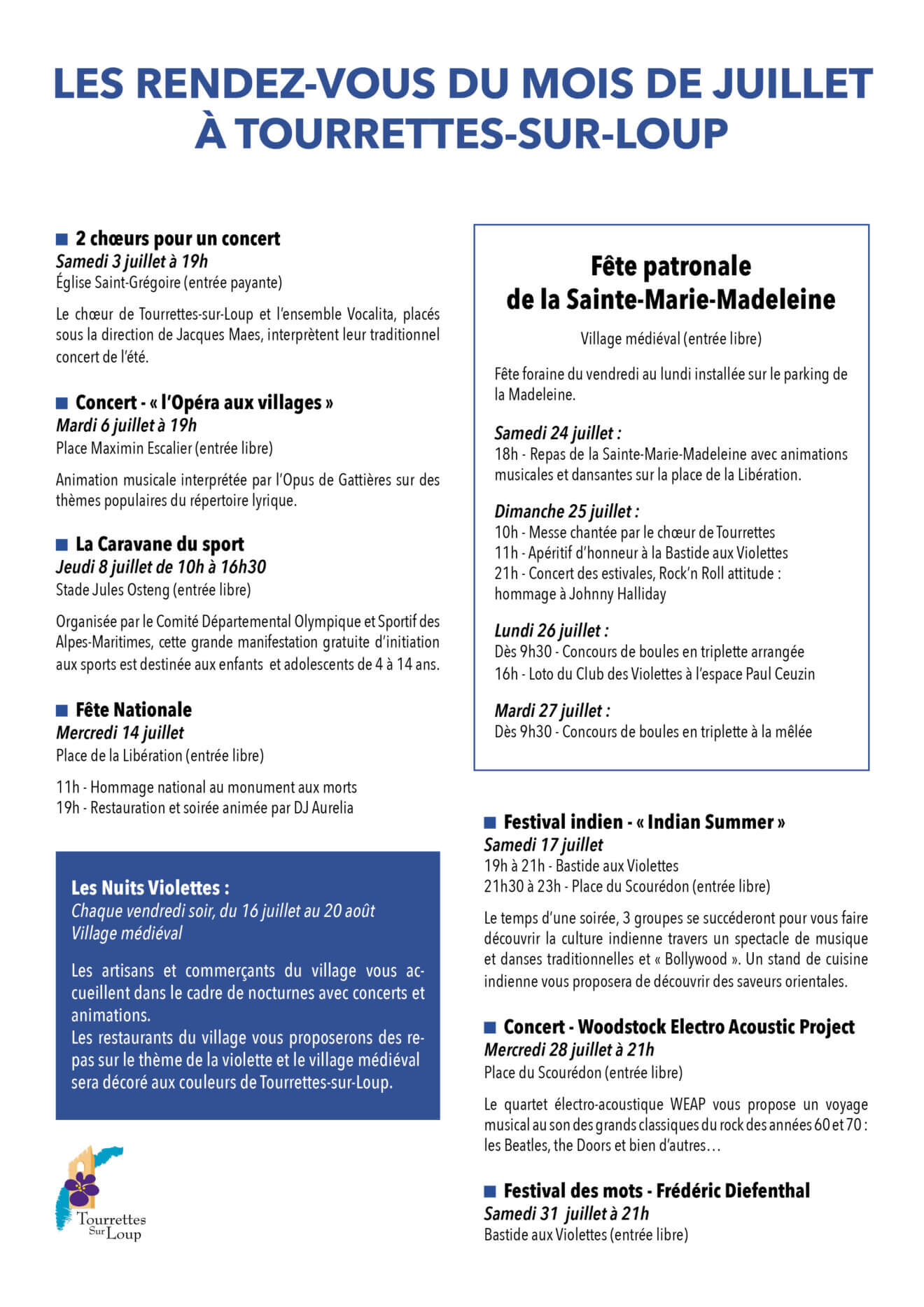 programme de juillet